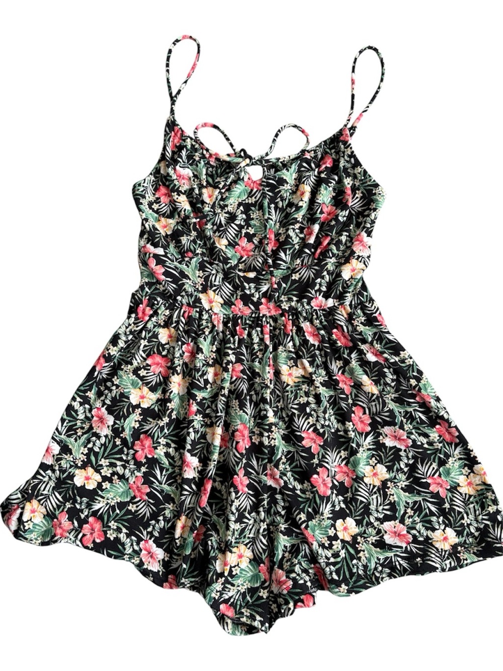 Vibe Sportswear Black Tropical Boho Floral Shorts Romper - Size S